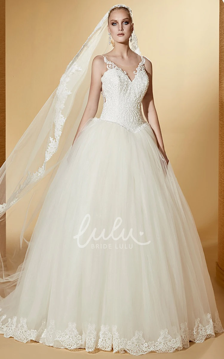 Lace Corset V-Neck Puffy Wedding Dress with Open Back