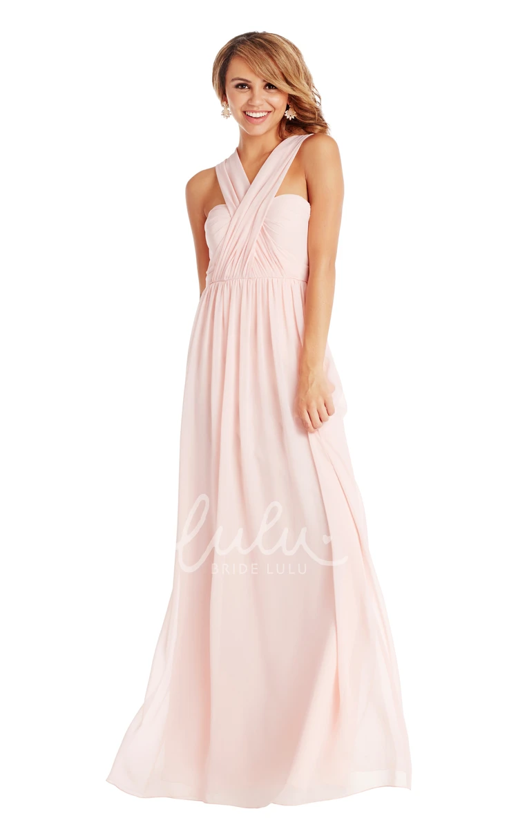 Sleeveless Sweetheart Ruched Chiffon Multi-Color Bridesmaid Dress with Pleats and Convertible Style