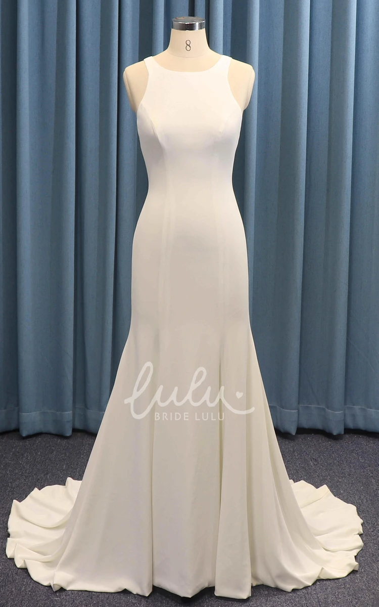 Jewel Neck Mermaid Wedding Dress with Satin Ruching and Illusion Back