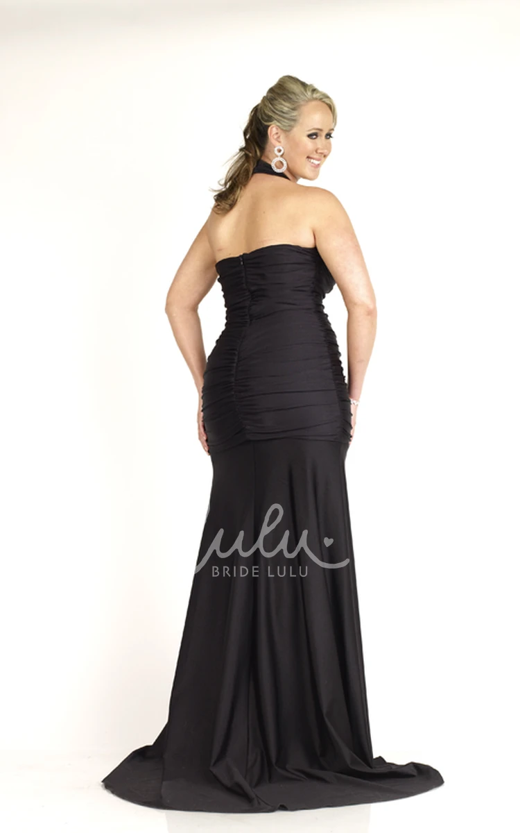 Halter Jersey Sheath Prom Dress with Beaded Ruched Sweep Train