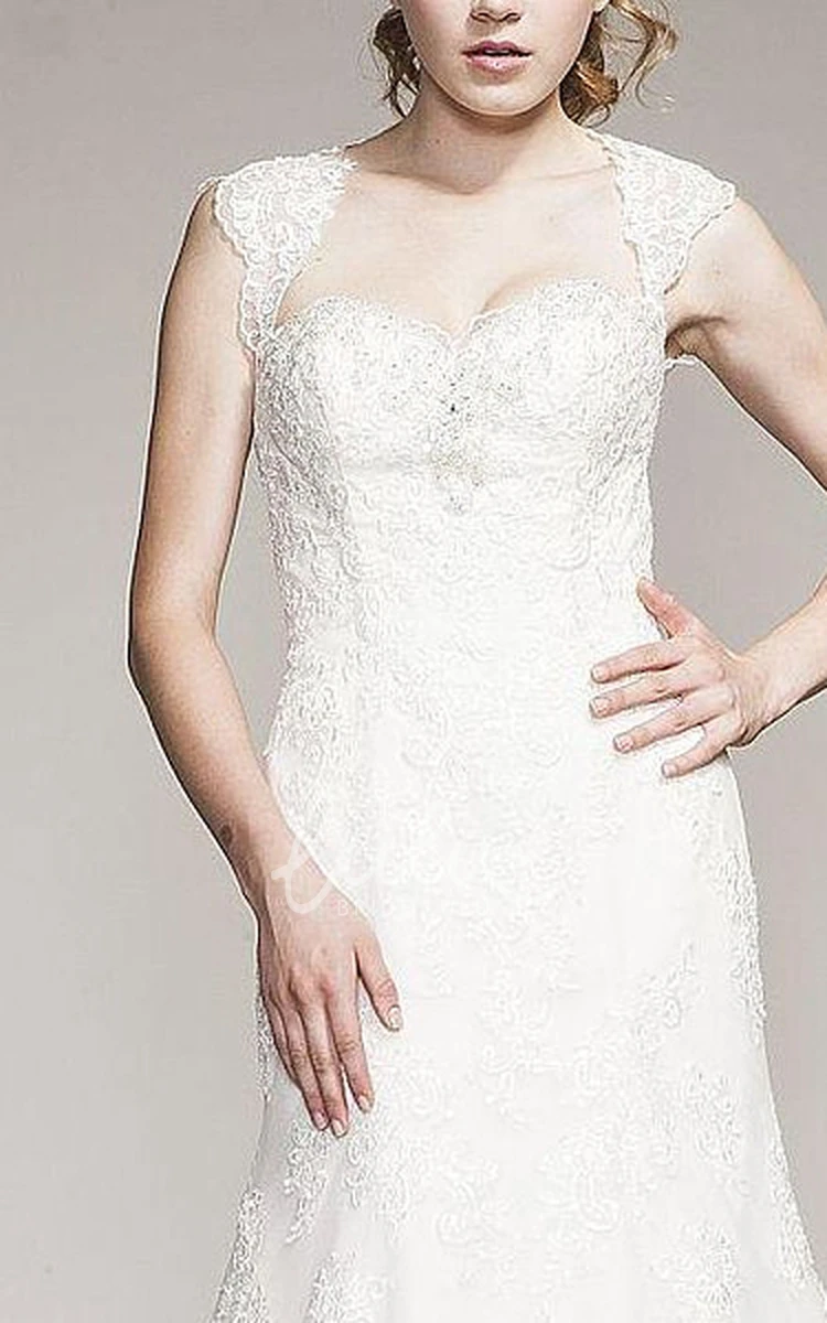 Beaded Lace A-Line Wedding Dress with Queen-Anne Neckline and Floor-Length