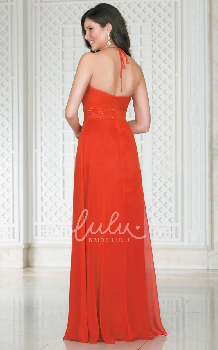 Beaded Waist Halter A-Line Floor-Length Bridesmaid Dress With Open Back Unique