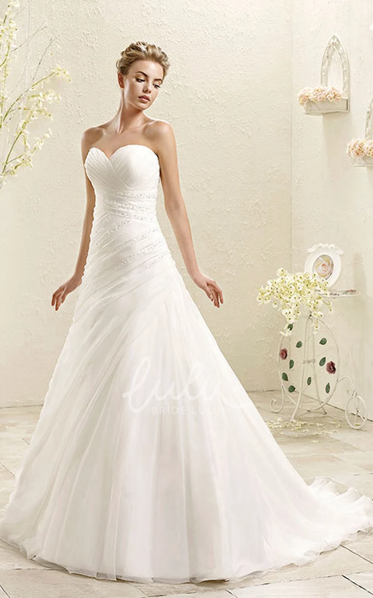 Long Beaded Tulle A-Line Wedding Dress with Sweetheart Neckline Modern Bridal Gown