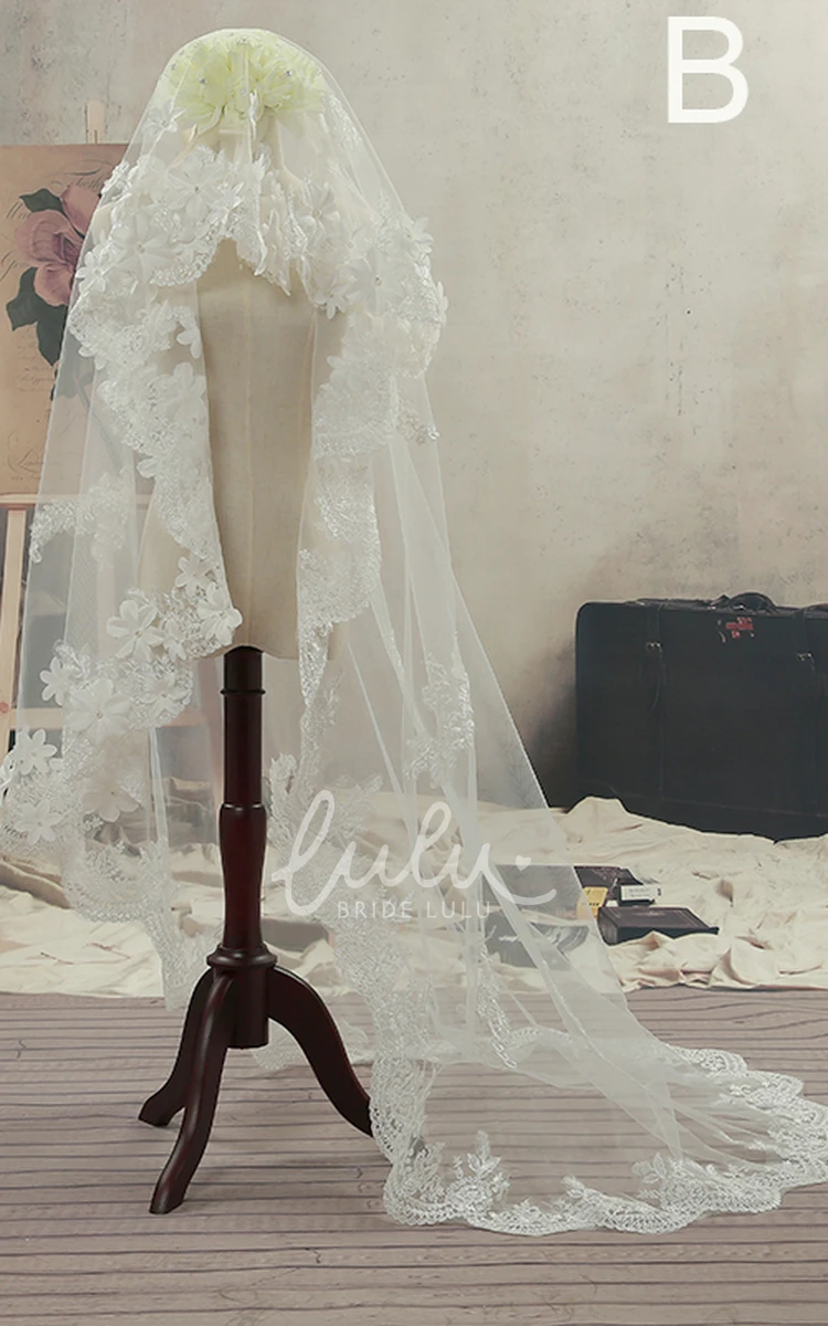 Lace Edge Sweep Wedding Veil Flowers & Graceful