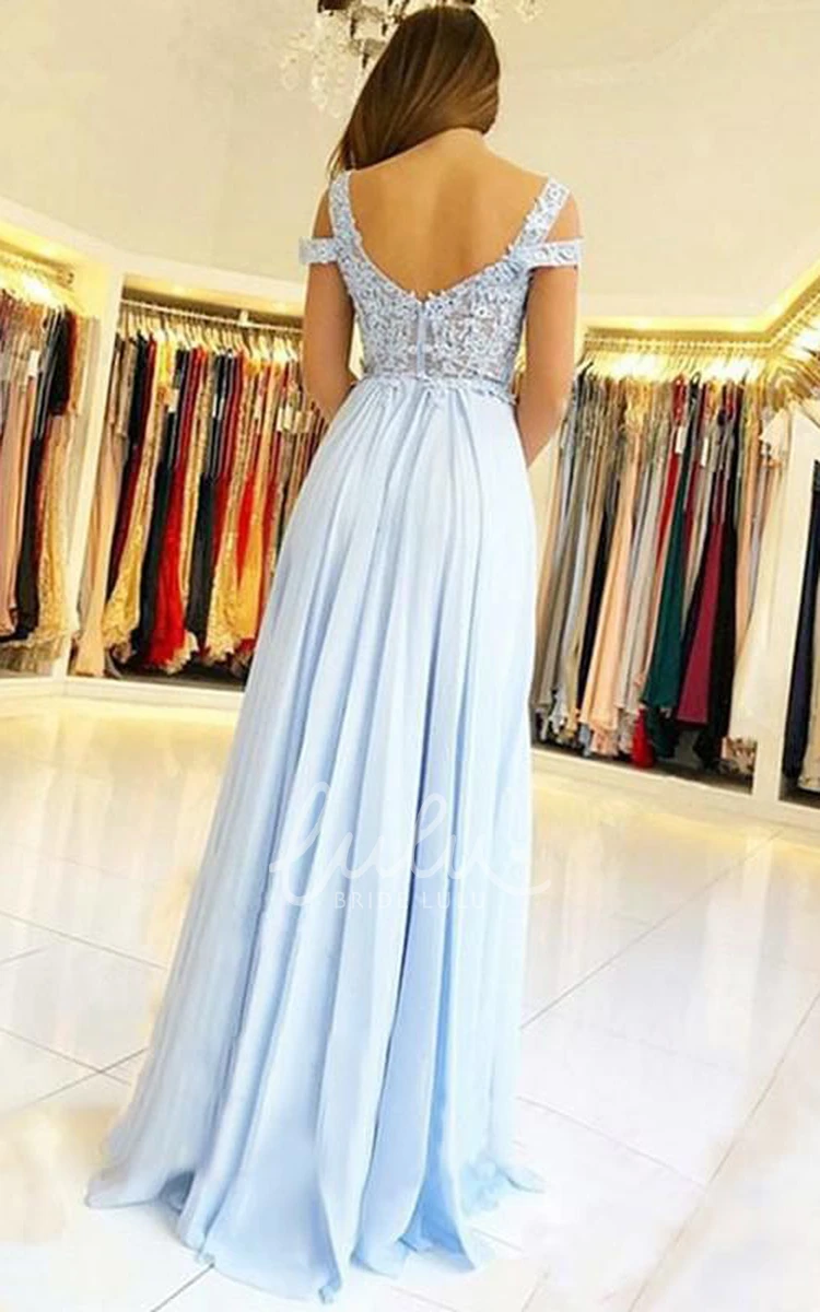 Elegant Short Sleeve Lace Prom Dress with Pleats A Line Chiffon Zipper Illusion
