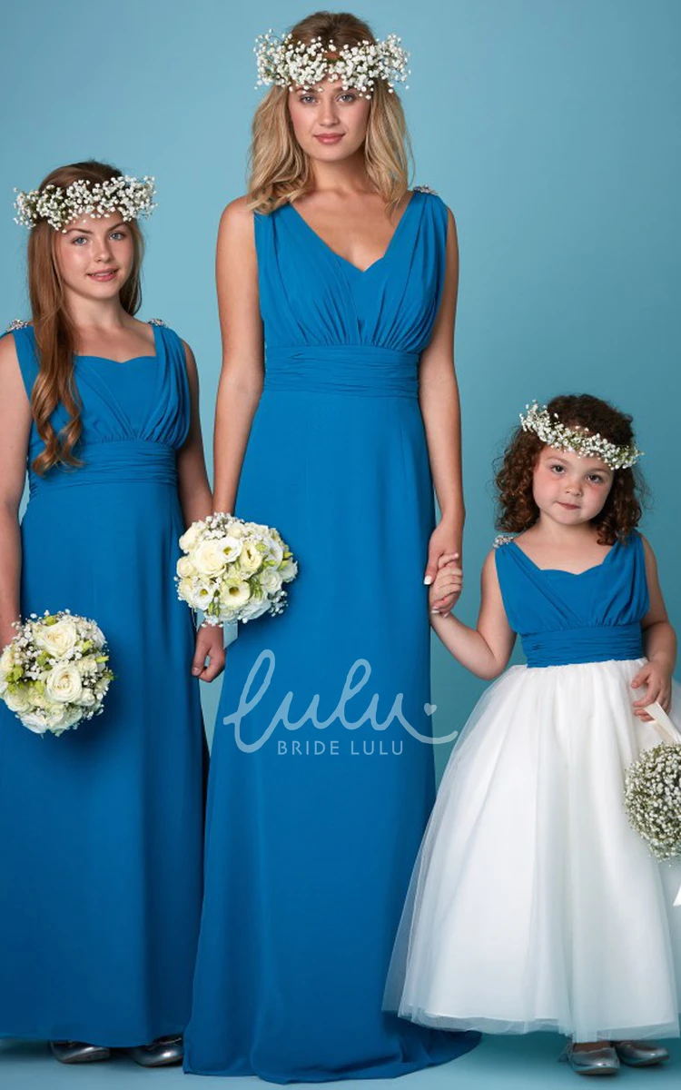 Chiffon Bridesmaid Dress Sleeveless Ruched V-Neck