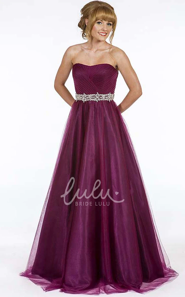 Strapless Maxi Ruched Tulle Prom Dress Classy Tulle Prom Dress with Strapless Neckline and Ruched Bodice