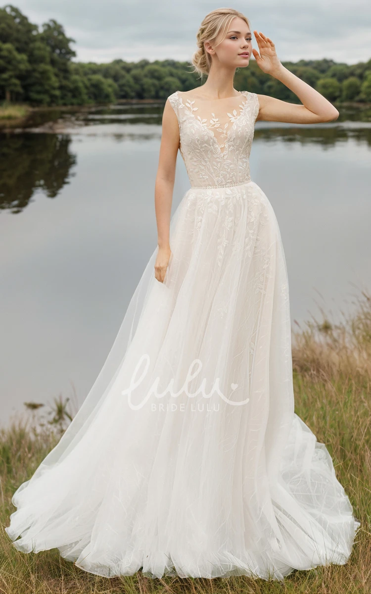 Elegant Boho A-Line V-neck Fall Autumn Wedding Dress with Sleeveless Sweep Train