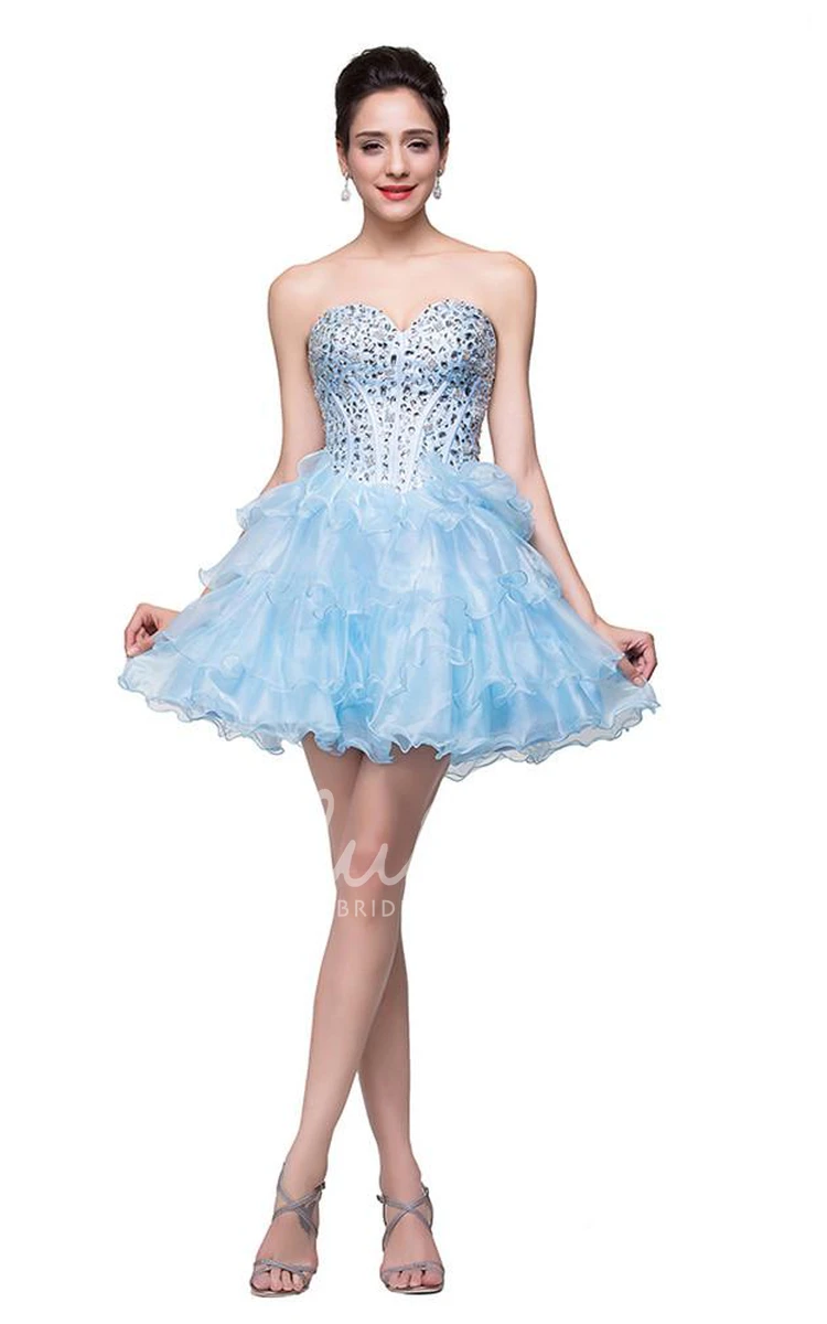 Crystal Organza Homecoming Dress with Sweetheart Neckline