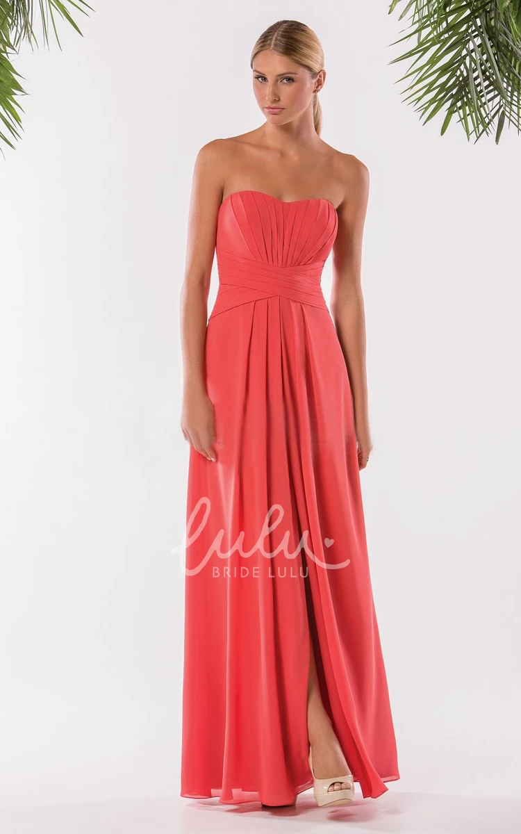 Front Slit Strapless A-Line Bridesmaid Dress with Keyhole Back