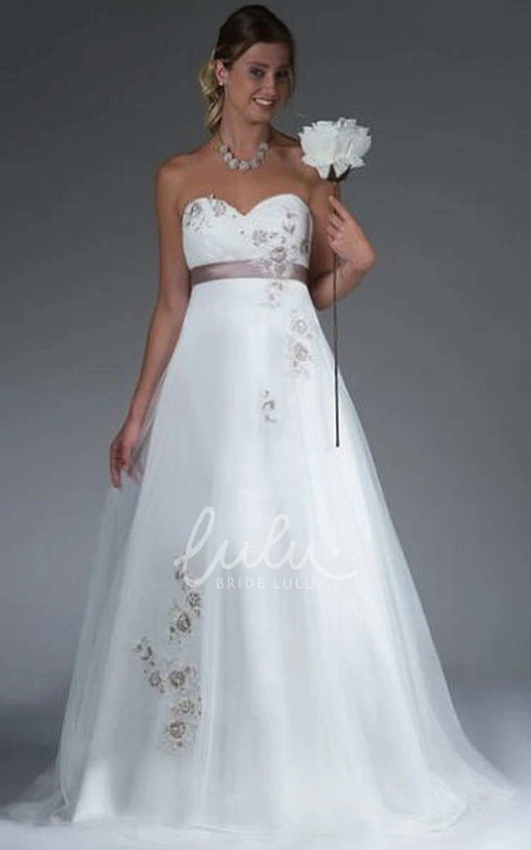 Empire Sweetheart Tulle Wedding Dress with Applique and Sash