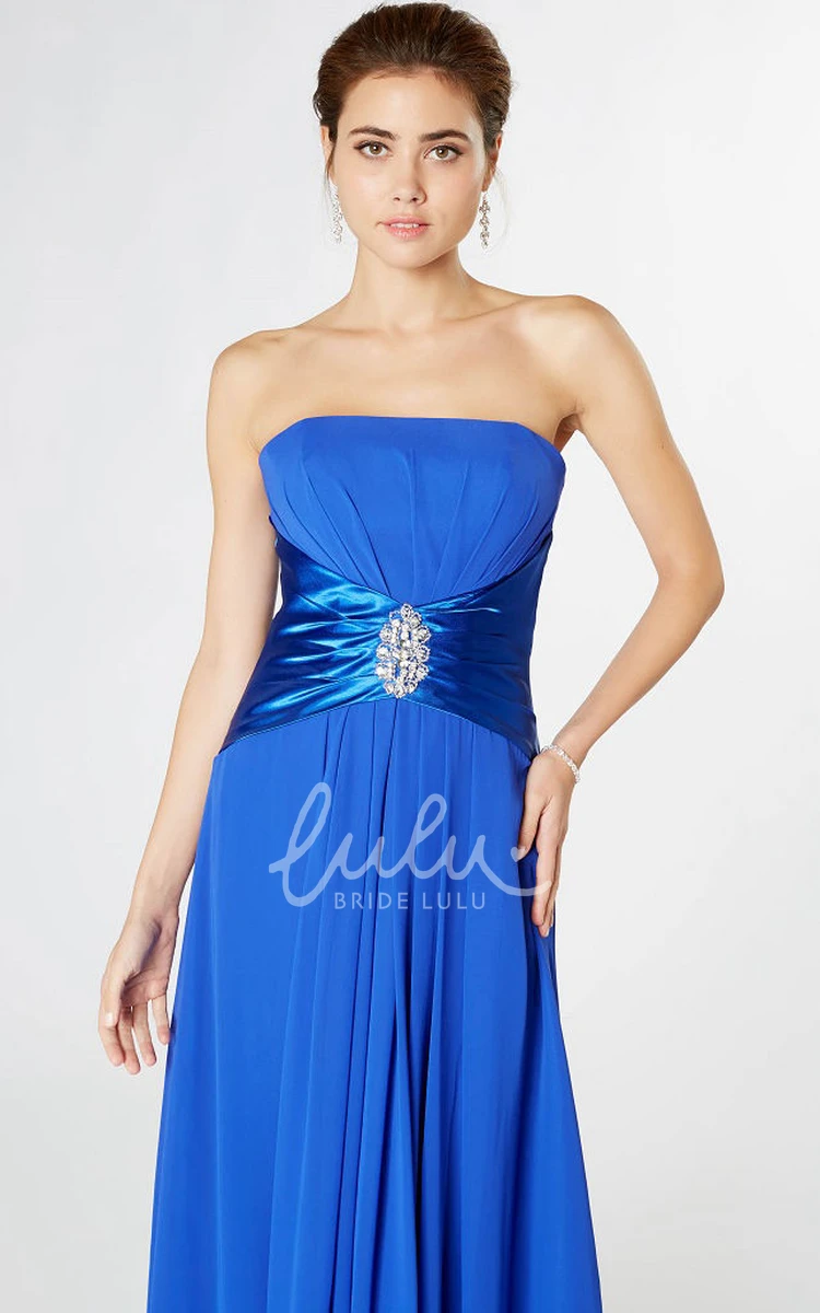 Ruched Chiffon Bridesmaid Dress Strapless with Broach & Corset Back