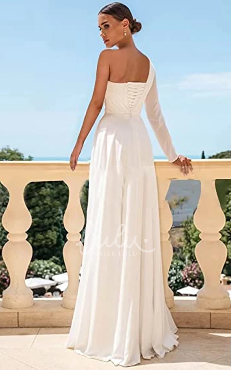 A-Line Satin Wedding Dress with Long Sleeves and Open Back for Beach or Summer Wedding Elegant Modern