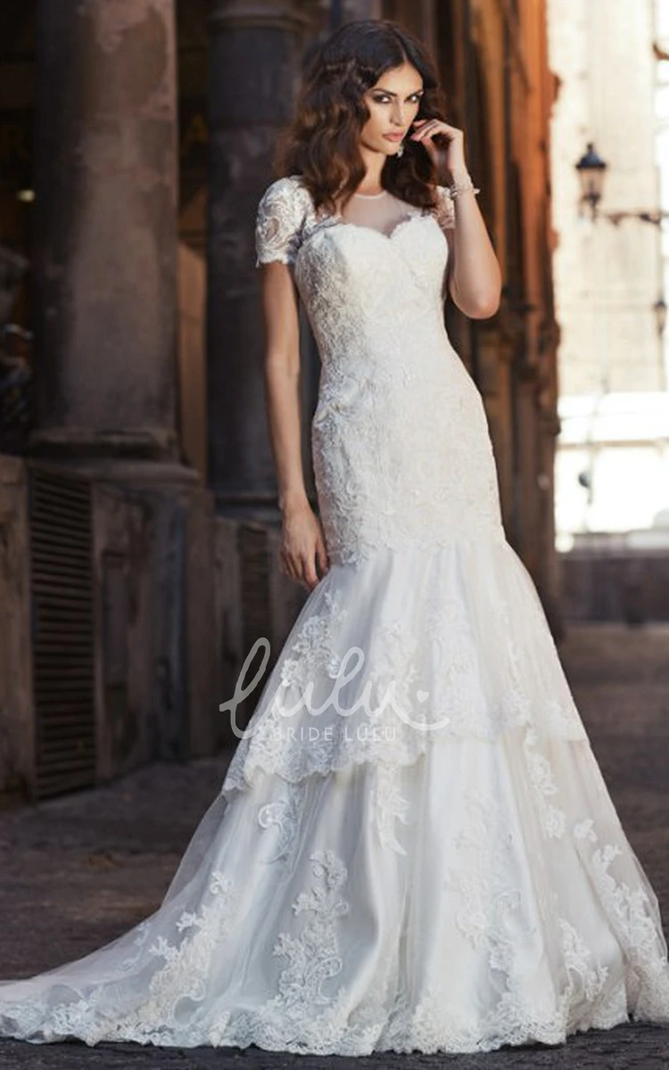 A-Line Lace Sweetheart Wedding Dress with Tiers Sleeveless Floor-Length