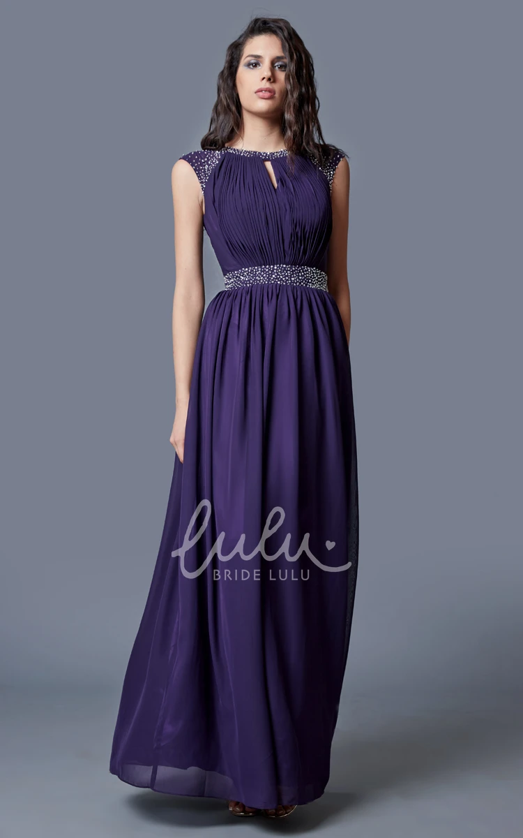 Beaded Neck Keyhole Back Chiffon Gown Brilliant Evening Dress