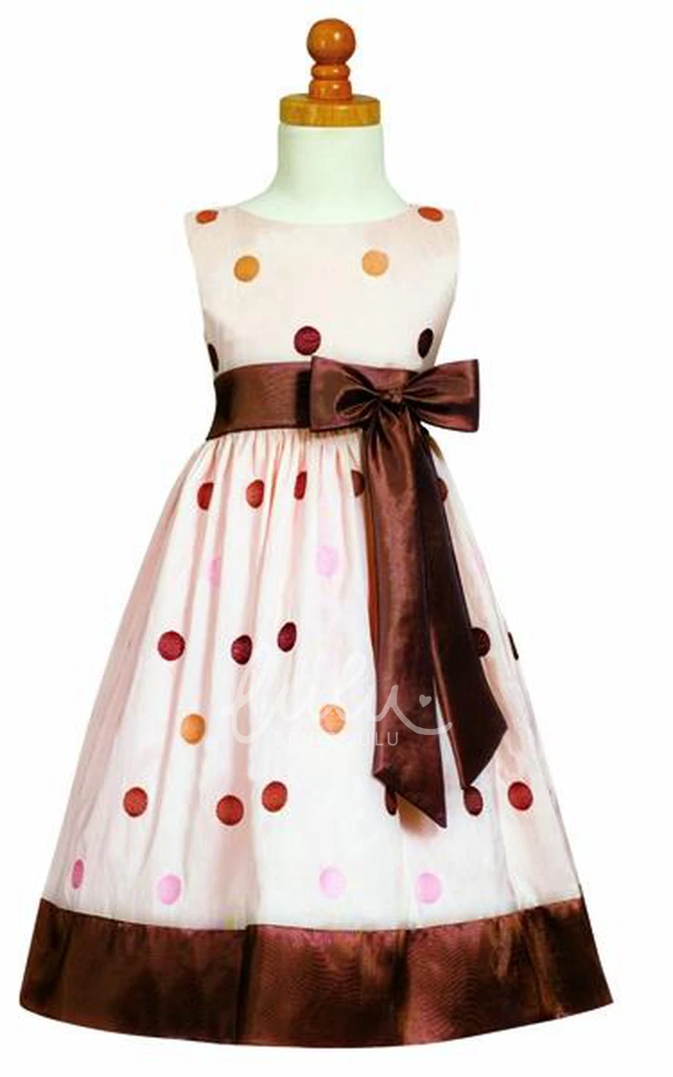 Bowed Taffeta Sleeveless Tea-Length Flower Girl Dress Modern Dress for Girls