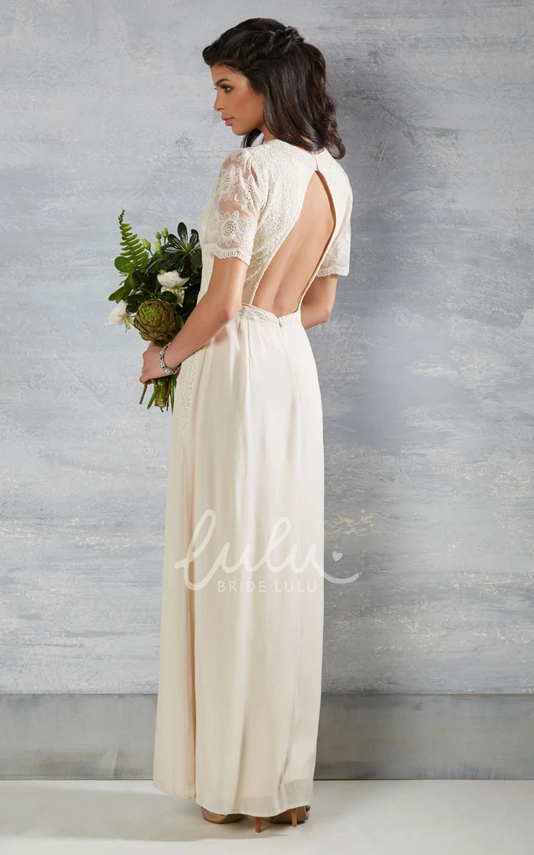 Keyhole Chiffon Wedding Dress Ankle-Length Short-Sleeve Unique