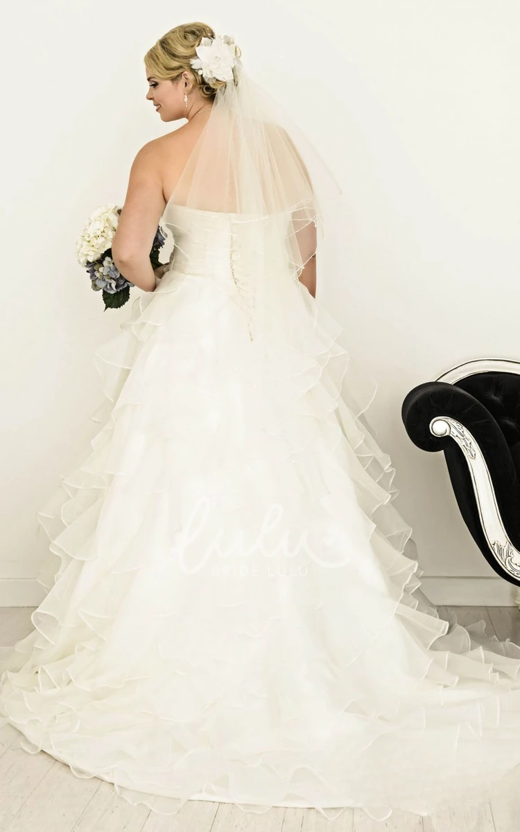 Plus Size A-Line Organza Wedding Dress Ruffled Sweetheart with Criss Cross and Tiers