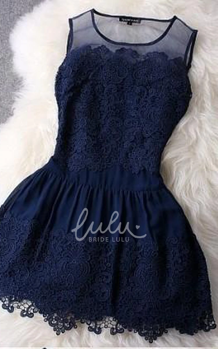 Illusion Sleeveless Short Lace Homecoming Dress for Parties