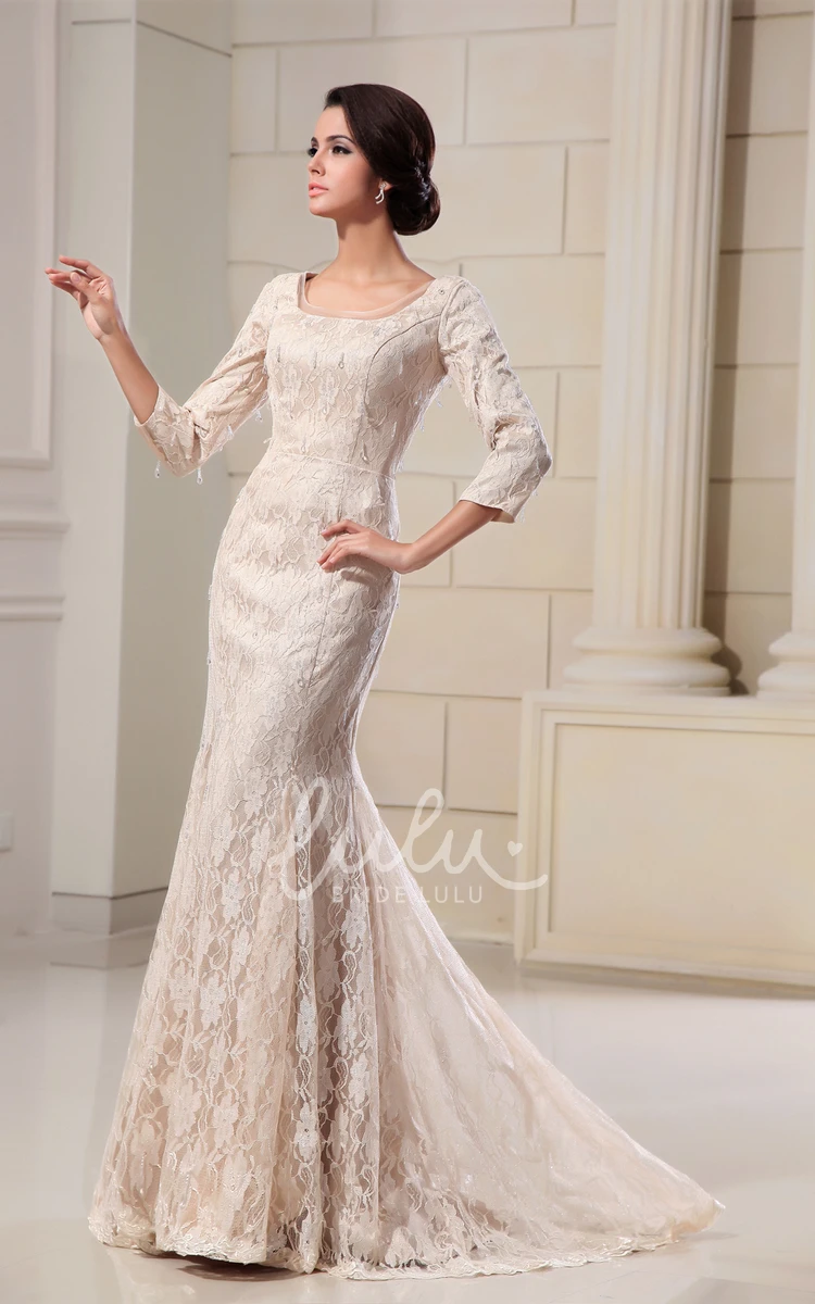 Lace Mermaid Evening Dress Square-Neck 3/4 Sleeves Gorgeous Women