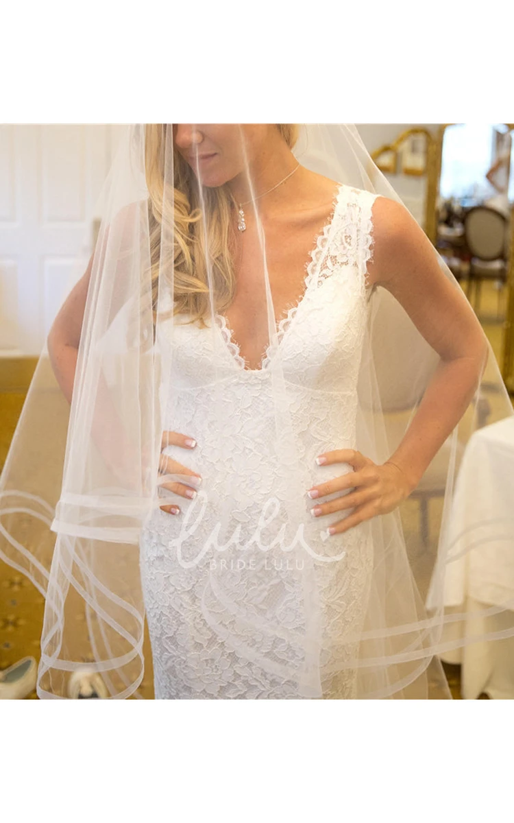 Simple Long Bridal Veil with Sweep Length
