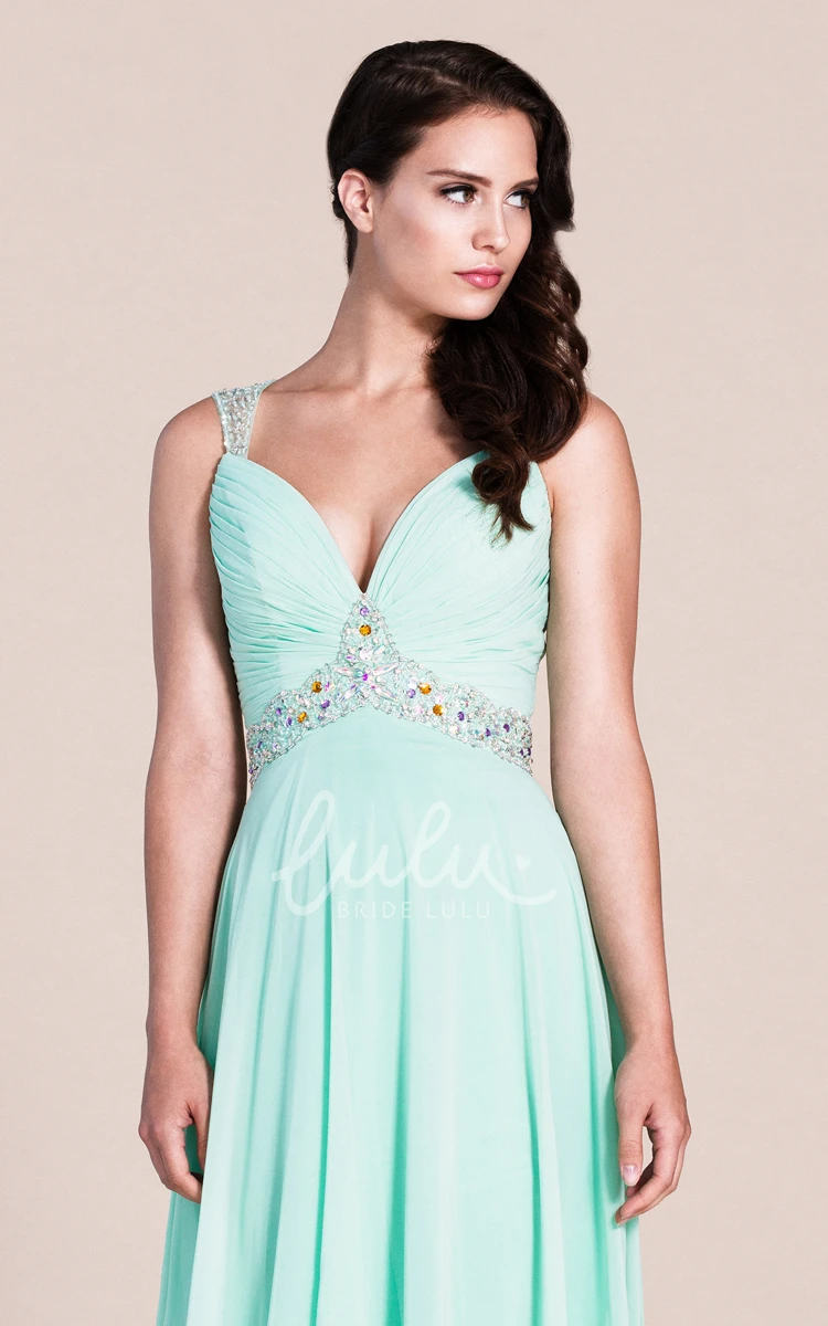 Sleeveless Chiffon Formal Dress with Beaded Straps and Waistline