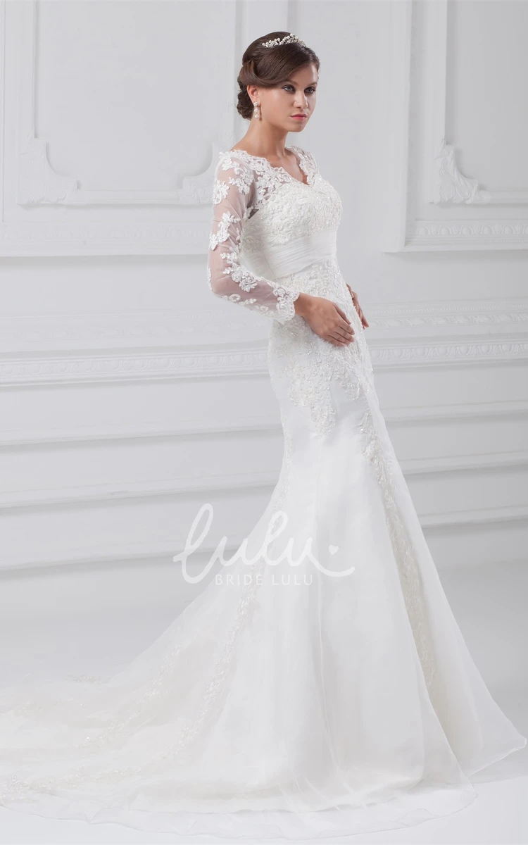 Mermaid Wedding Dress Modest Long-Sleeve Scalloped-Neck with Appliques