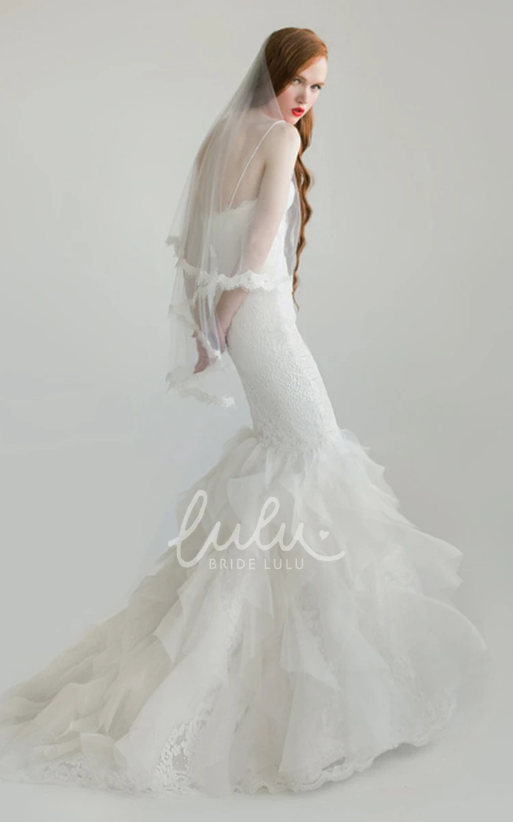 Sleeveless Mermaid Lace&Tulle Wedding Dress With Ruffles Floor-Length Pick-Up