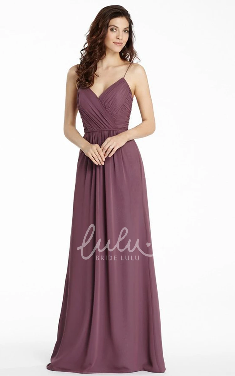 Spaghetti Chiffon Bridesmaid Dress with Ruching Maxi