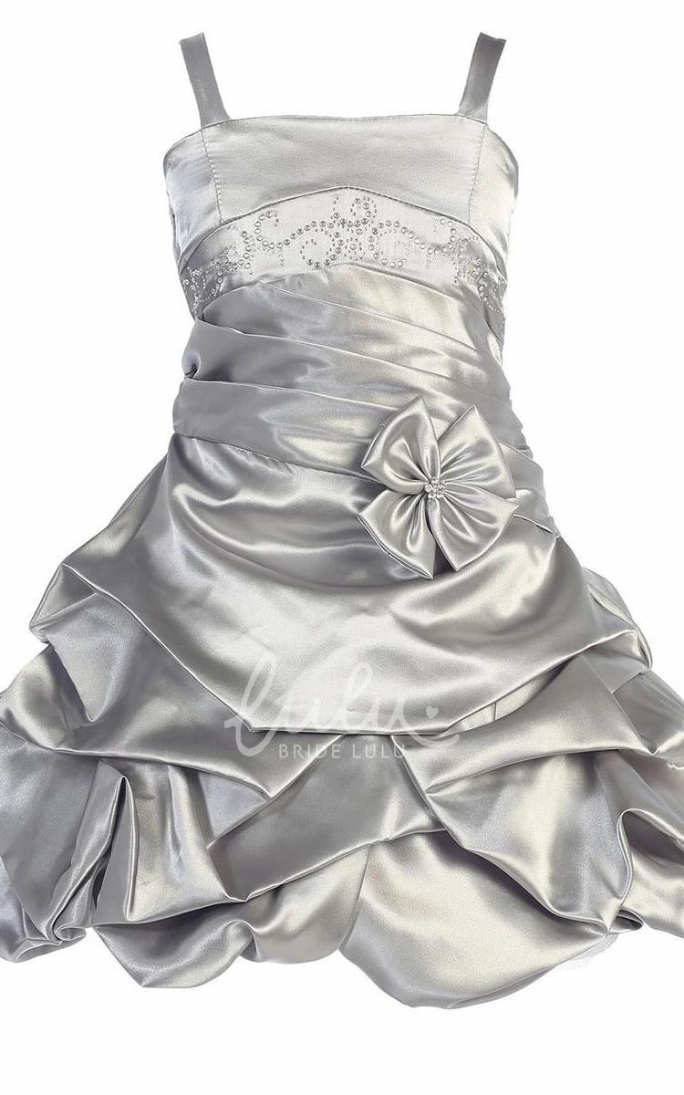 Pleated Satin Flower Girl Dress with Beaded Tiers Classy Bridesmaid Dress