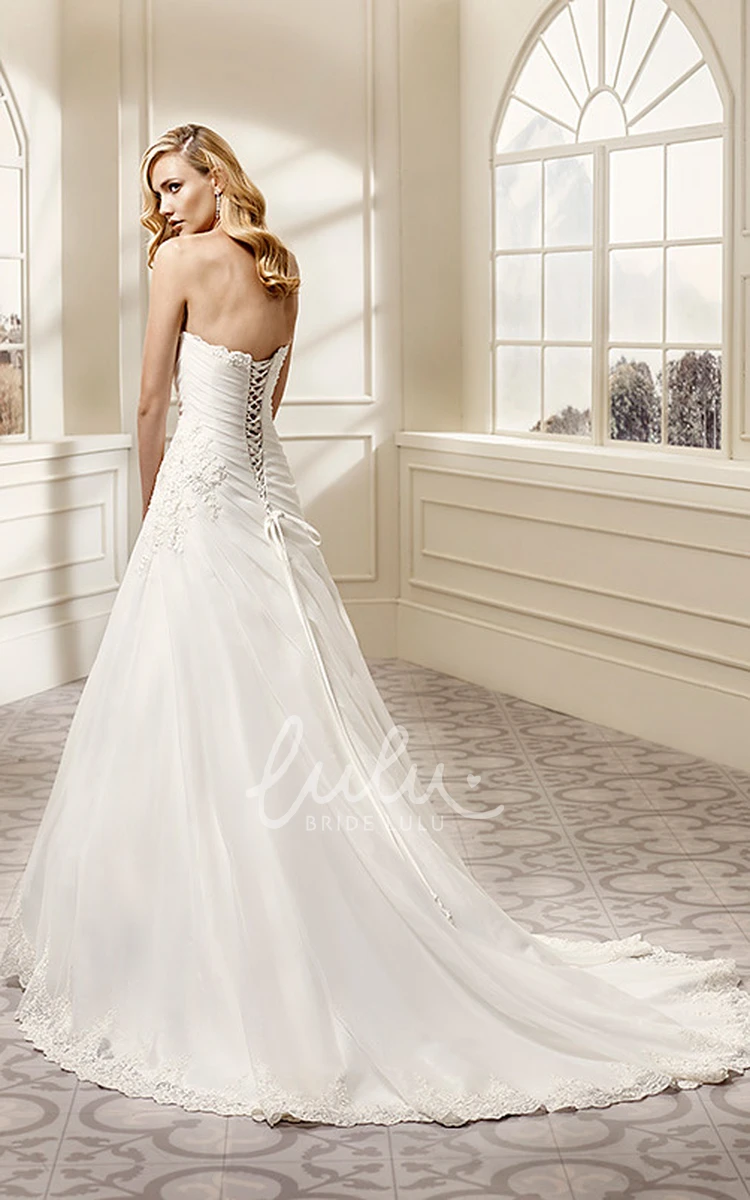 Sweetheart Tulle&Satin A-Line Wedding Dress with Ruching and Corset Back