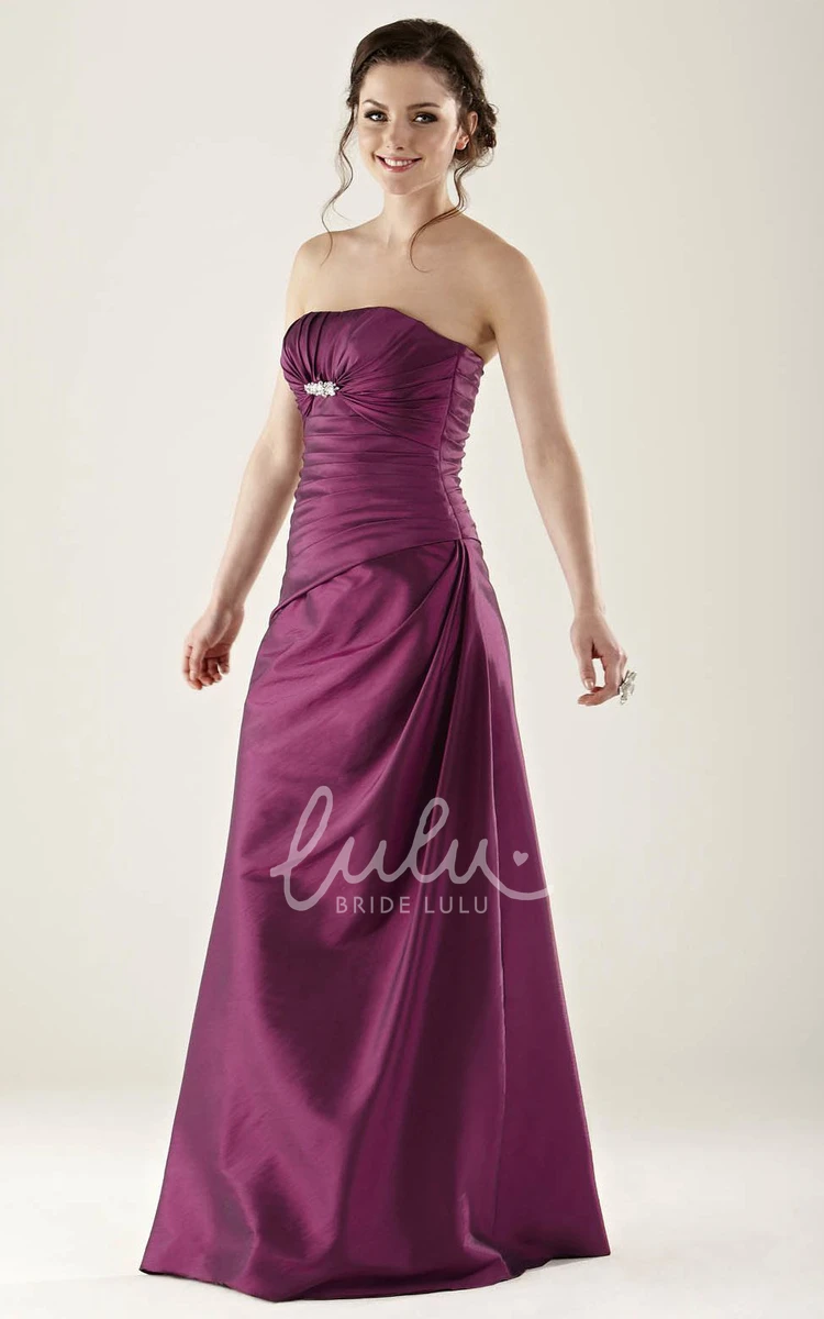 Satin Strapless Bridesmaid Dress with Ruching Simple Bridesmaid Dress