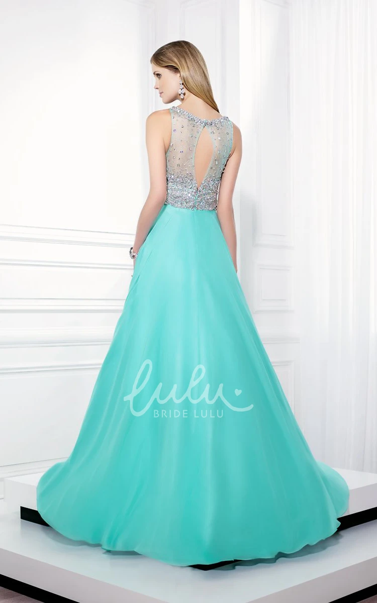 Jewel Neck Chiffon A-Line Prom Dress Sleeveless Illusion Back