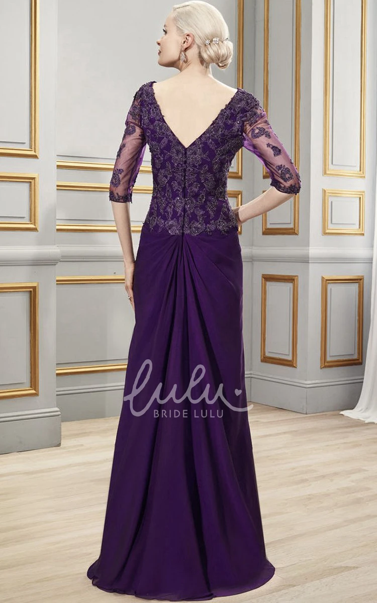 V-Neck Appliqued Chiffon Formal Dress with Draping