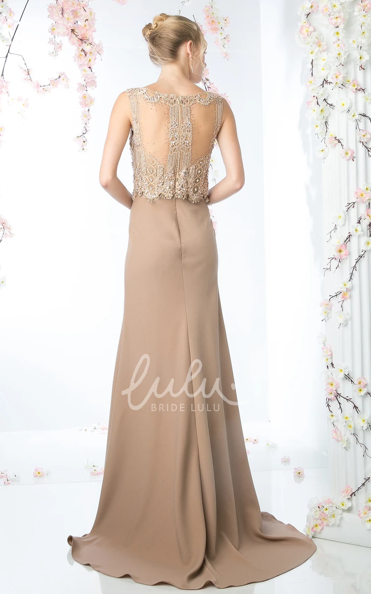 Sleeveless Sheath Jersey Illusion Formal Dress with Beading and Lace