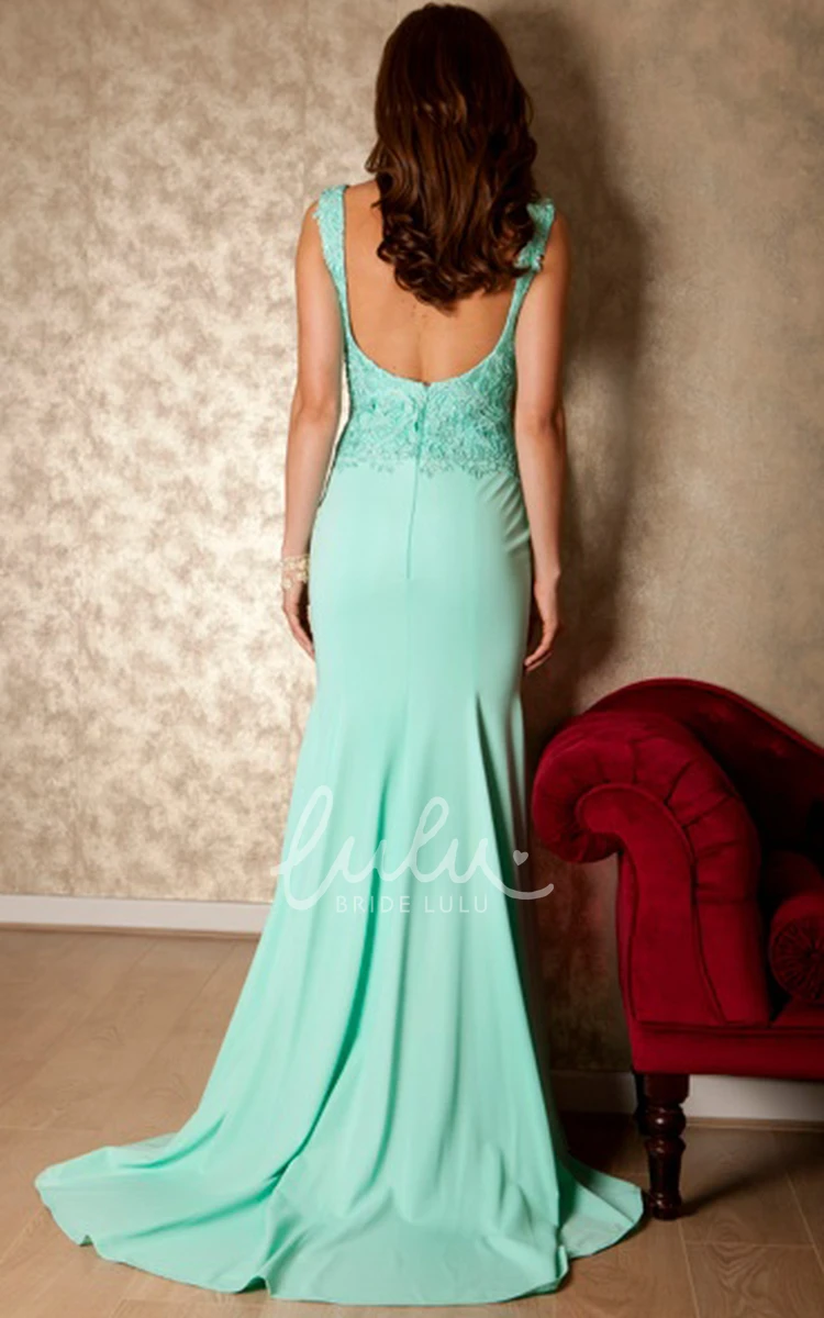Sleeveless V-Neck Chiffon Prom Dress with Appliques and Brush Train