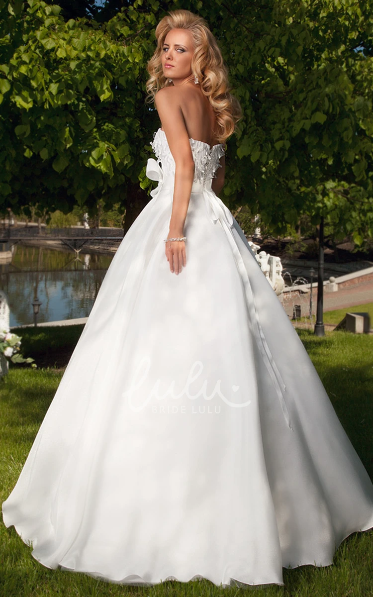 Satin Strapless Sleeveless Ball Gown Wedding Dress with Lace-Up Back and Bow Classy Bridal Gown