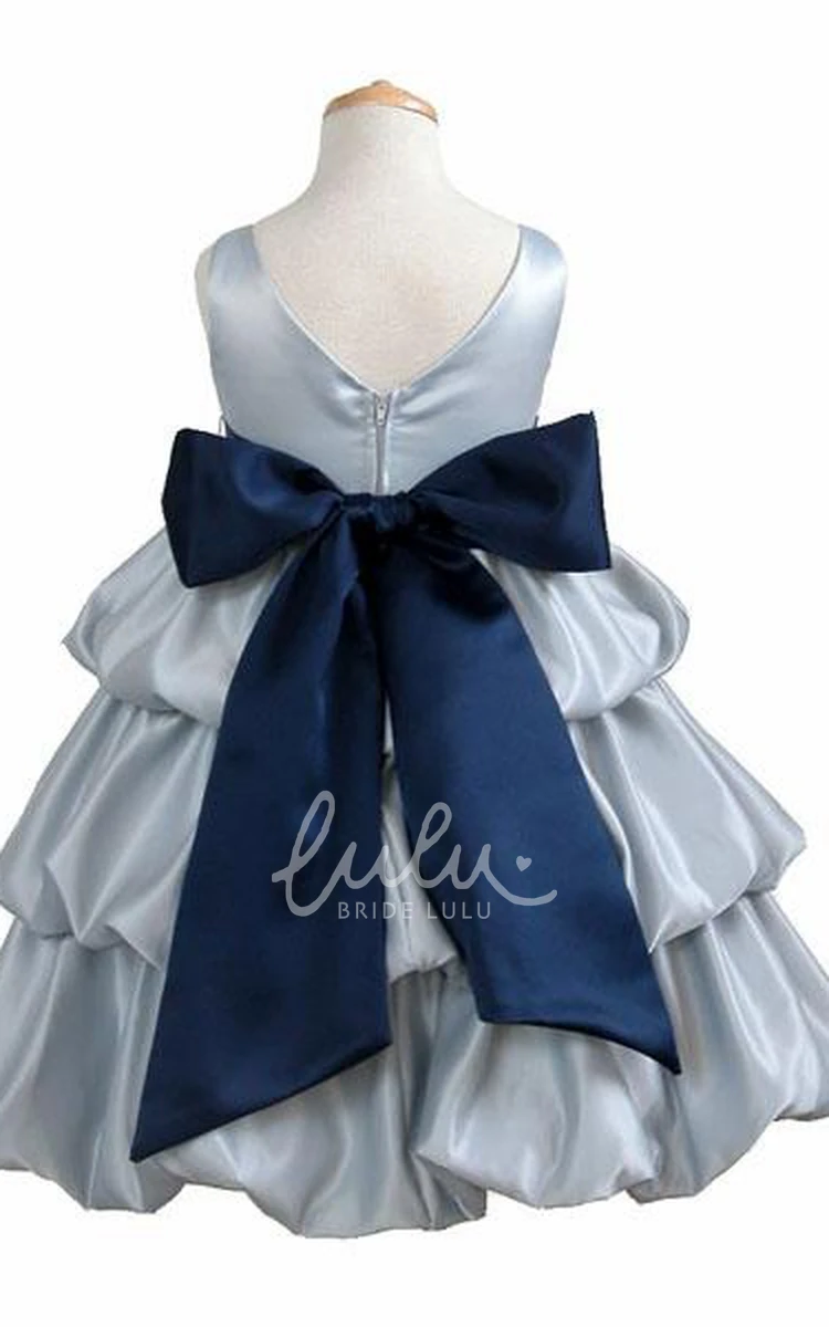 Satin Flower Girl Dress Sleeveless Tiered Women's Dress