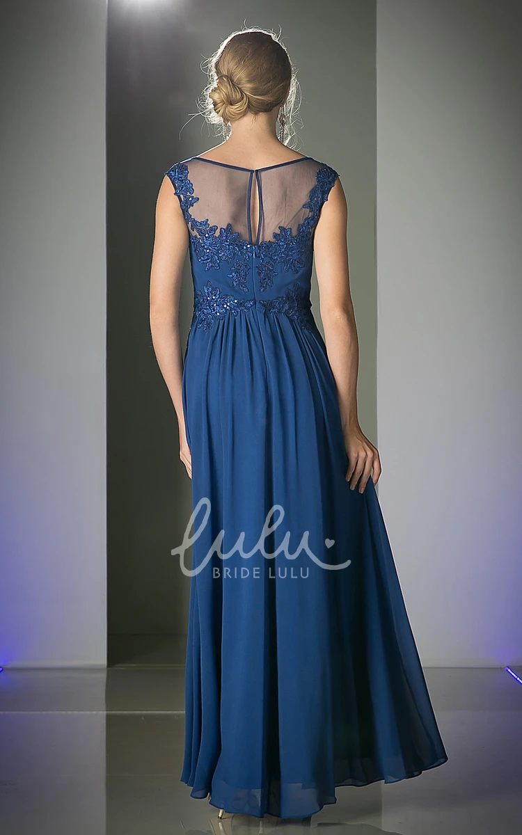 Scoop-Neck Sleeveless Sheath Dress with Appliques and Illusion in Chiffon Fabric