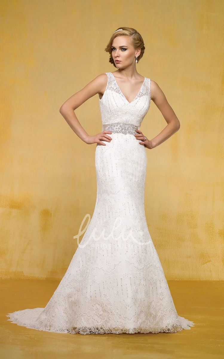 Mermaid Wedding Dress with V-Neck and Crystals Glamorous Bridal Gown