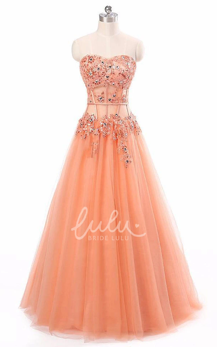 Sleeveless Sweetheart Applique Tulle Lace Formal Dress