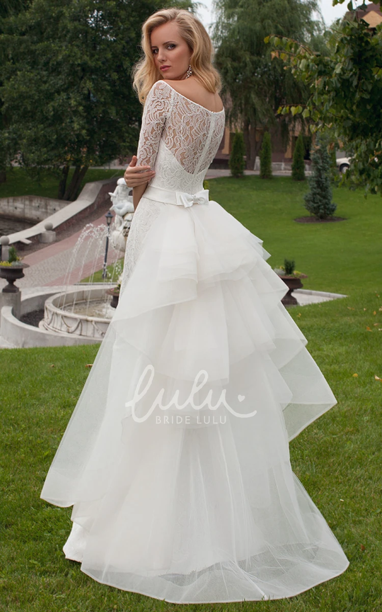 Scoop Neck Sheath Lace Wedding Dress with Half Sleeves Unique Bridal Gown