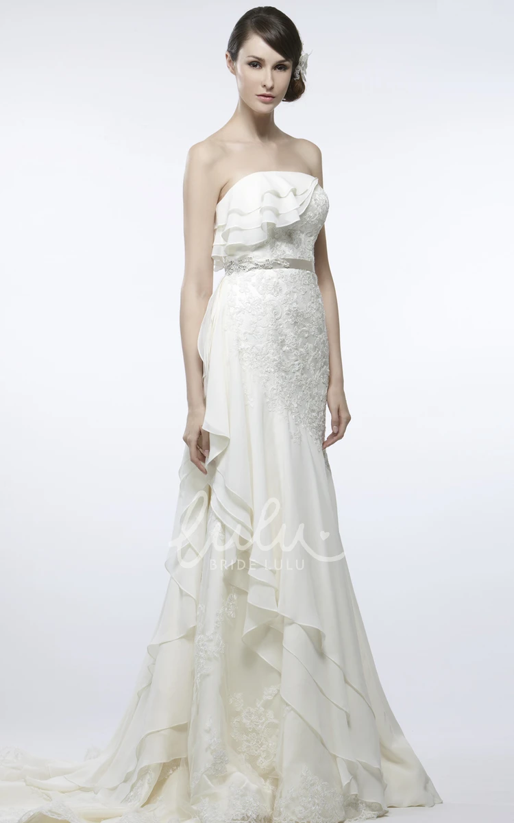 Strapless Chiffon Wedding Dress with Waist Jewelry Sleeveless A-Line