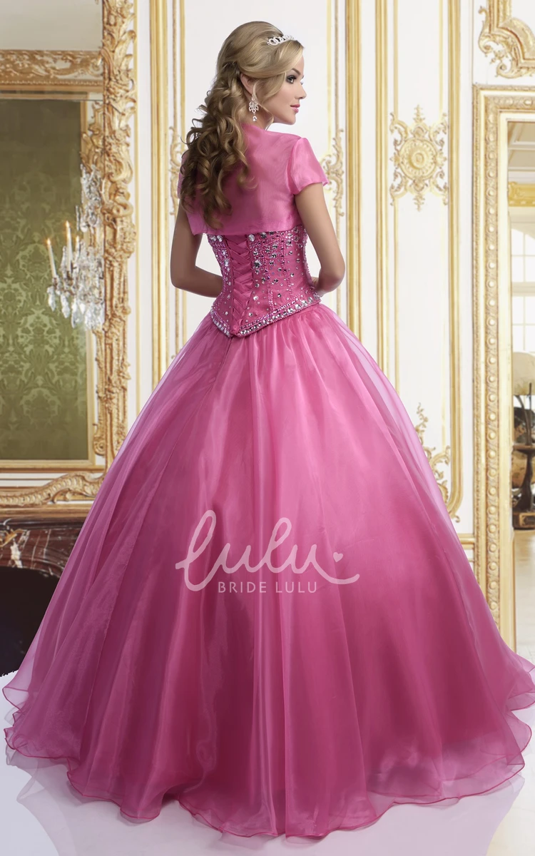Sweetheart Sequined Chiffon Ball Gown Formal Dress with Matching Cape
