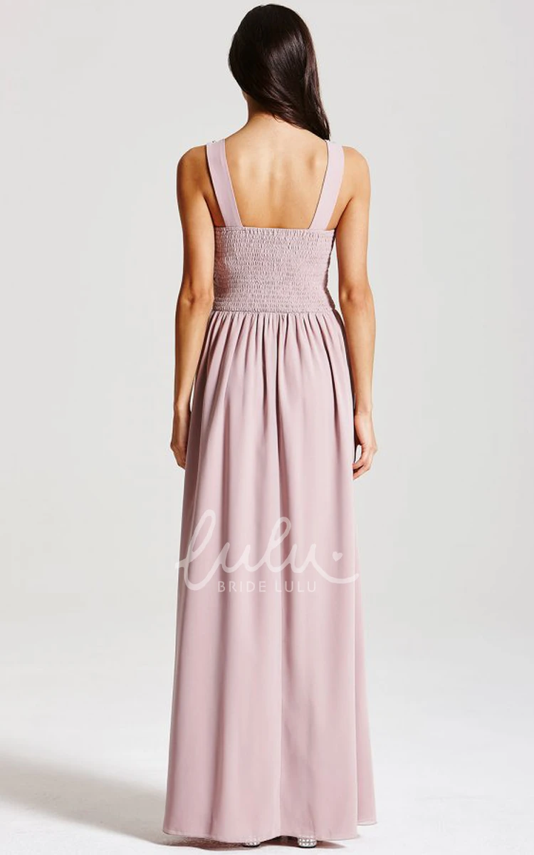 Bateau Neck Chiffon Bridesmaid Dress with Beading and Straps