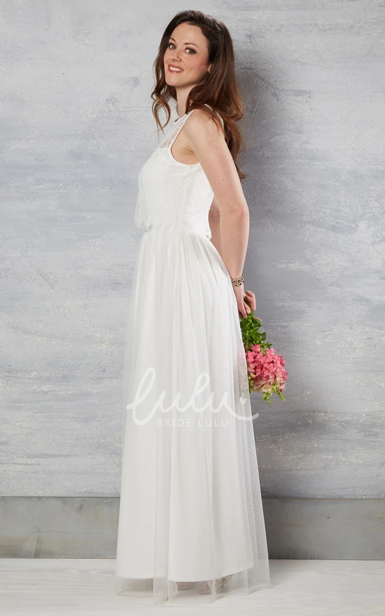 Lace Tulle Wedding Dress Sleeveless Maxi Scoop-Neck Elegant