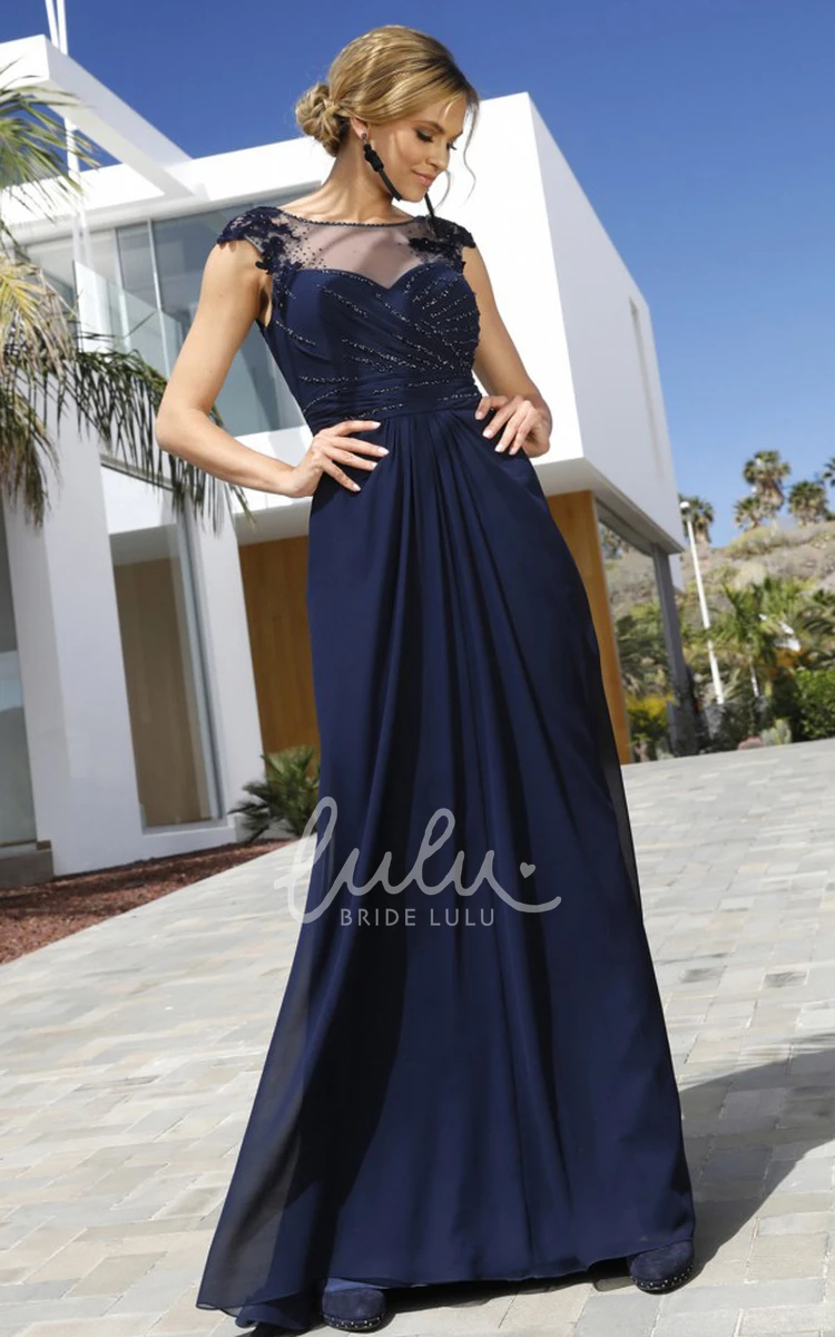 Elegant Chiffon Sheath Evening Dress with Beading and Short Sleeves