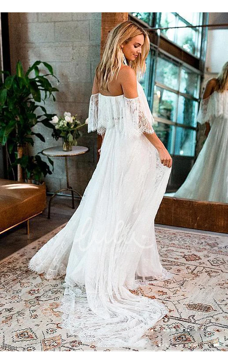 Half Sleeve A-Line Wedding Dress with Sweep Train for Destination Weddings