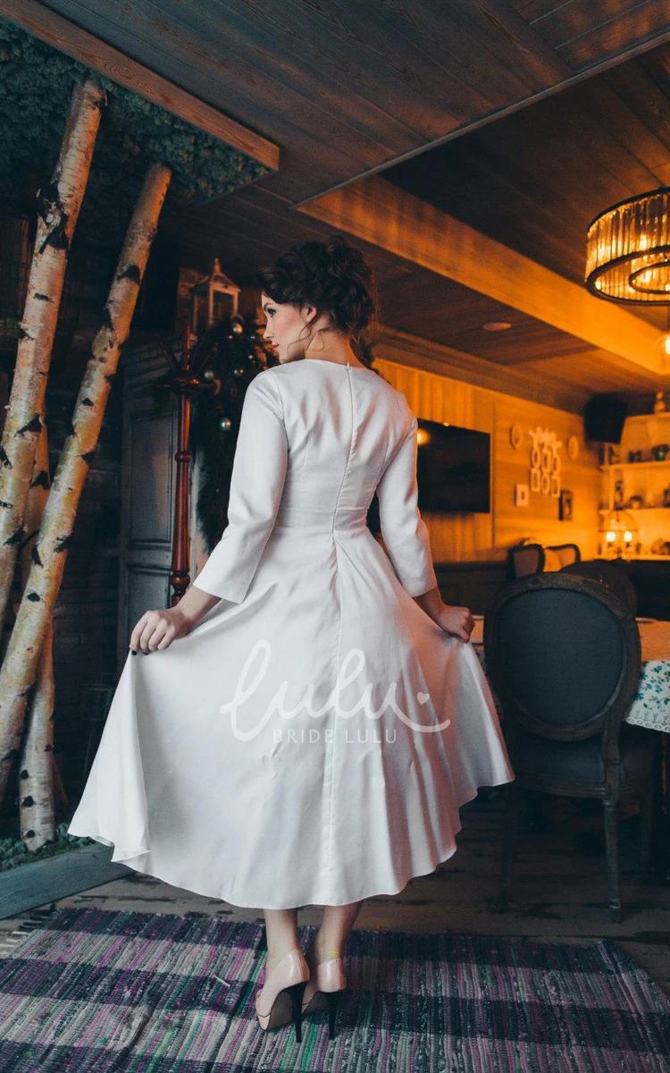 Modest Elegant 3/4 Length Sleeve A-Line Wedding Dress with Sash