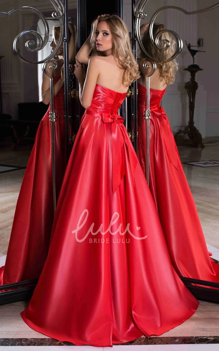 Sweetheart Satin A-Line Prom Dress with Criss-Cross Back and Bow Elegant Prom Dress 2024